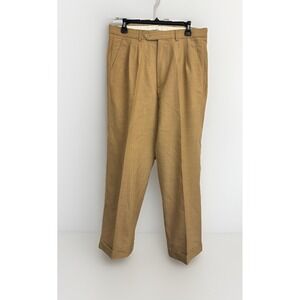 Bespoke Mens Pleated Wool Dress Pants 32X28 Tan Beige Cuffed Made In USA